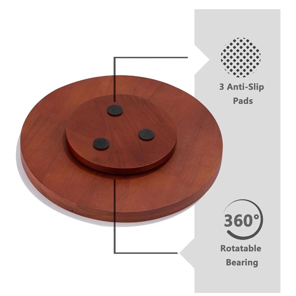 13 Inch‎ Solid Wood Lazy Susan Turntable Red Wood Grain Heavy Duty 360